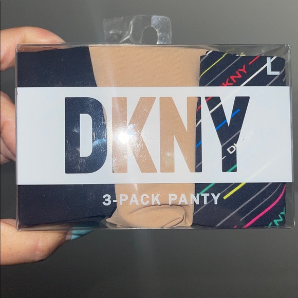 DKNY Women's Litewear Cut Anywear Hipster 3 Pack - Black Glow Stripe, L - Picture 1 of 7